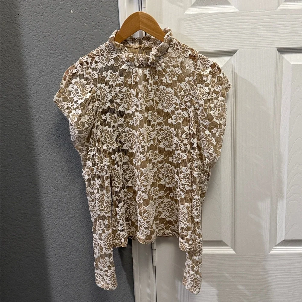 Anthropologie | Dolan left coast sheer lace mock neck top size XS
